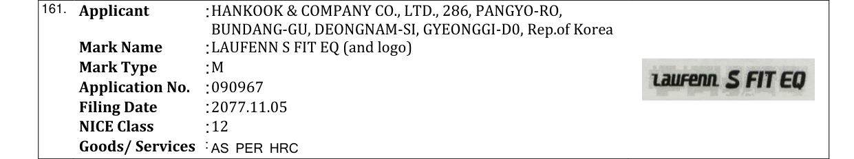 Original bulletin entry for LAUFENN S FIT EQ (and logo)