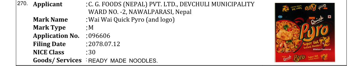 Original bulletin entry for Wai Wai Quick Pyro (and logo)