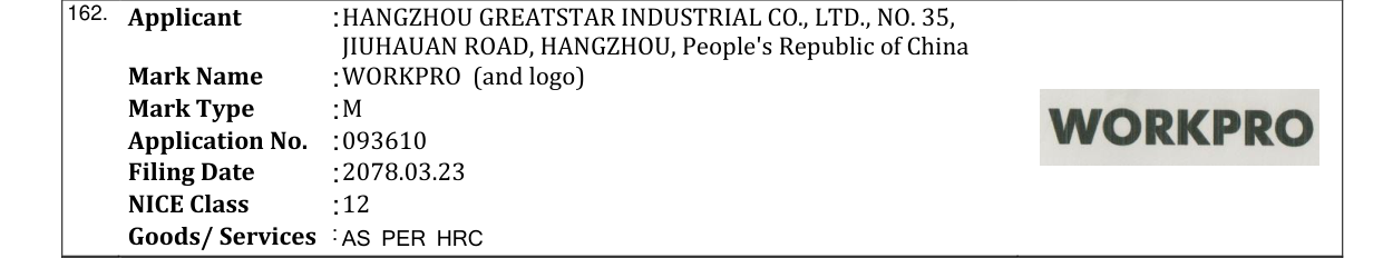 Original bulletin entry for WORKPRO (and logo)