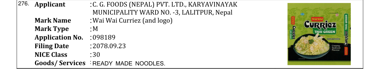Original bulletin entry for Wai Wai Curriez (and logo)