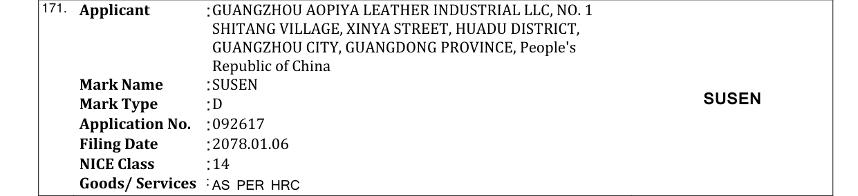 Original bulletin entry for SUSEN
