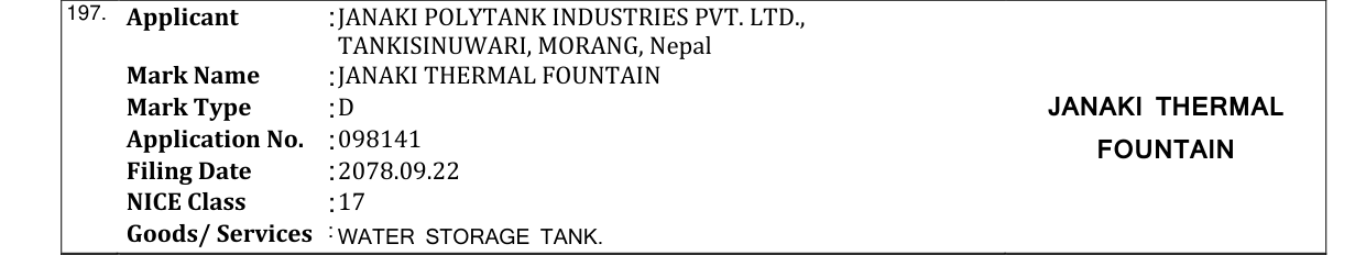 Original bulletin entry for JANAKI THERMAL FOUNTAIN