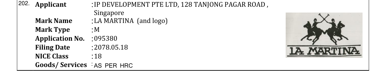 Original bulletin entry for LA MARTINA (and logo)
