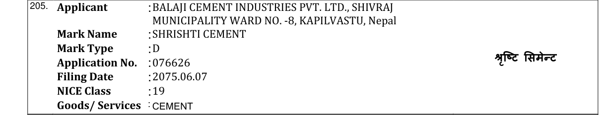 Original bulletin entry for SHRISHTI CEMENT