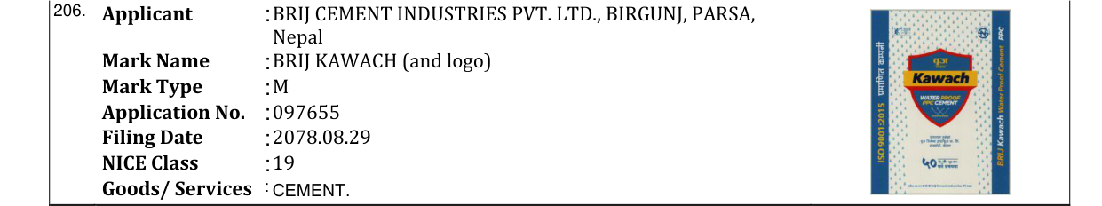 Original bulletin entry for BRIJ KAWACH (and logo)
