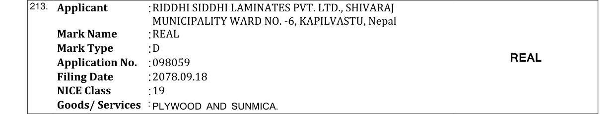 Original bulletin entry for REAL