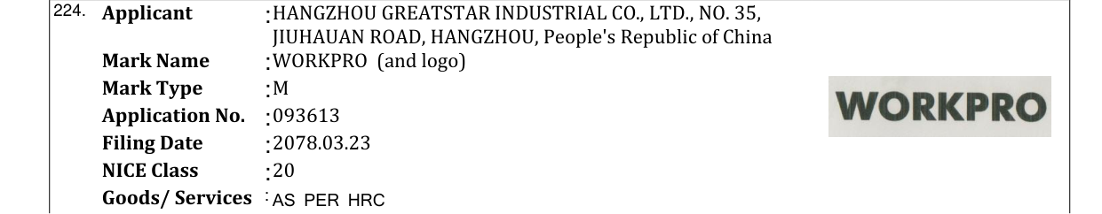 Original bulletin entry for WORKPRO (and logo)