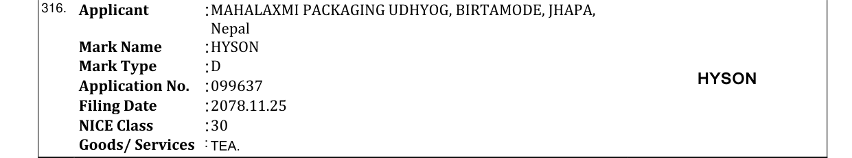 Original bulletin entry for HYSON