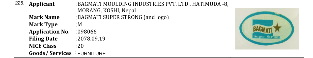 Original bulletin entry for BAGMATI SUPER STRONG (and logo)