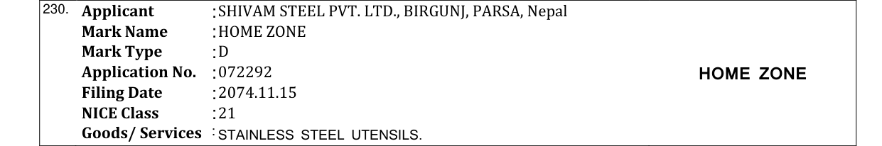 Original bulletin entry for HOME ZONE