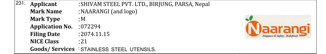 Original bulletin entry for NAARANGI (and logo)