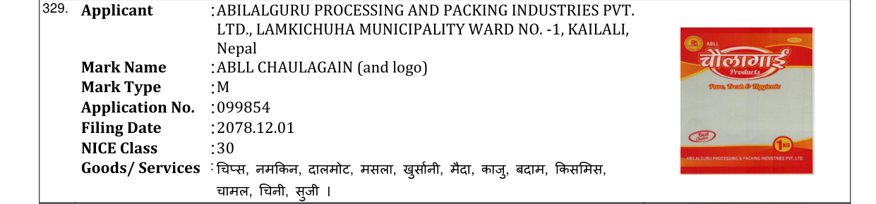 Original bulletin entry for ABLL CHAULAGAIN (and logo)
