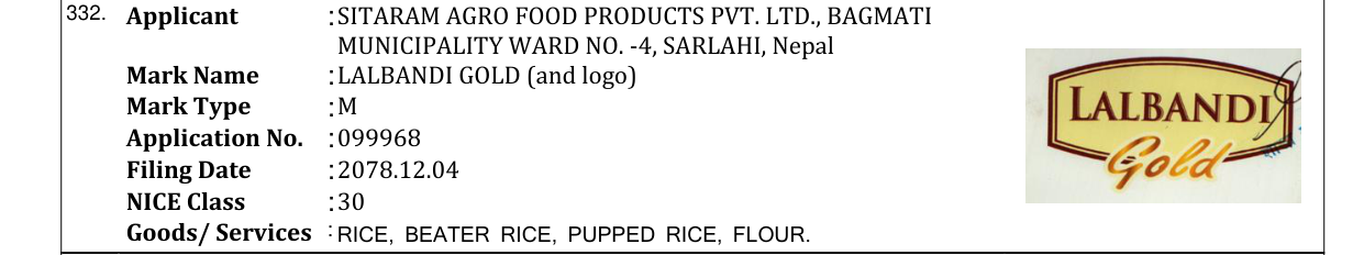 Original bulletin entry for LALBANDI GOLD (and logo)