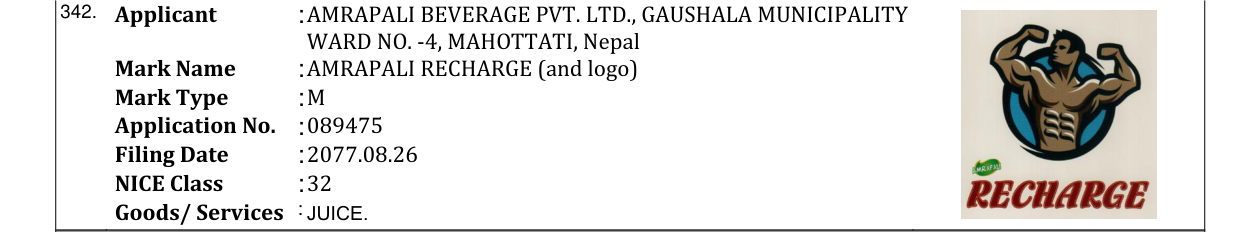 Original bulletin entry for AMRAPALI RECHARGE (and logo)