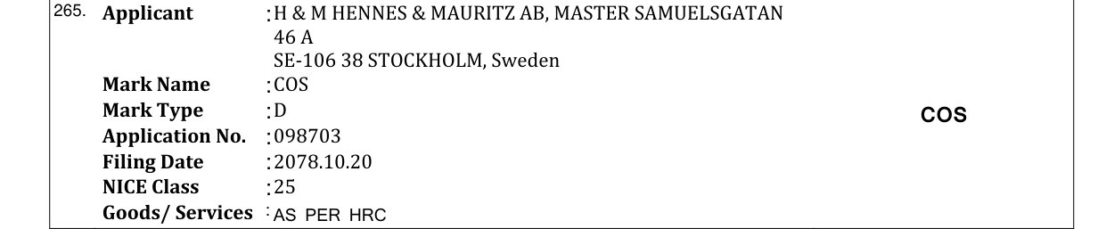 Original bulletin entry for COS