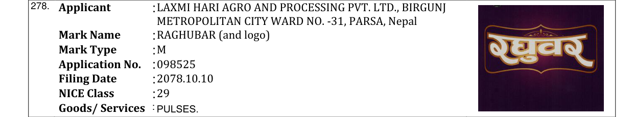 Original bulletin entry for RAGHUBAR (and logo)