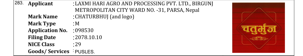 Original bulletin entry for CHATURBHUJ (and logo)