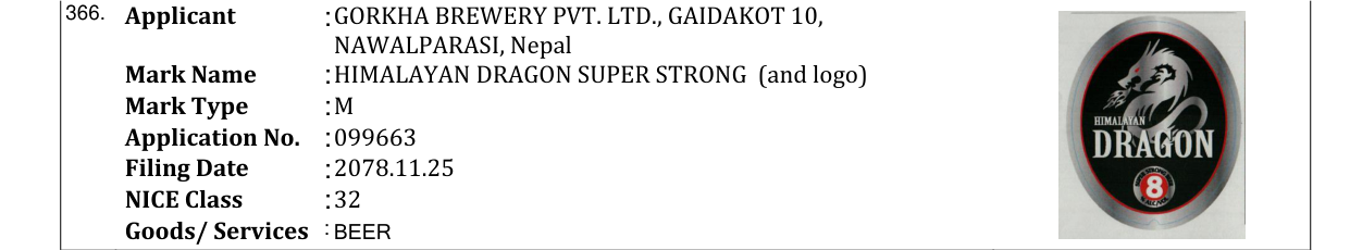 Original bulletin entry for HIMALAYAN DRAGON SUPER STRONG (and logo)