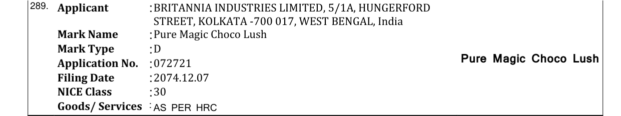 Original bulletin entry for Pure Magic Choco Lush
