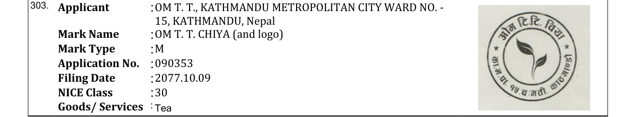 Original bulletin entry for OM T. T. CHIYA (and logo)