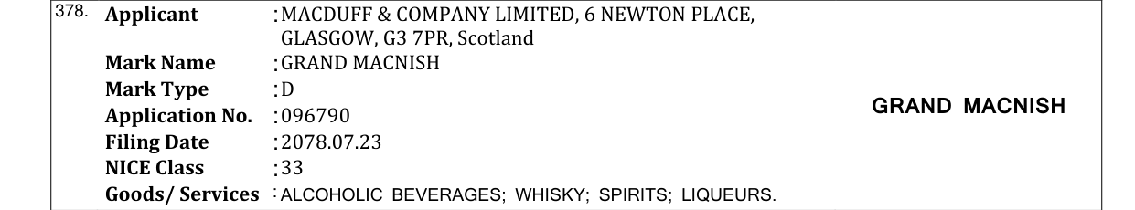 Original bulletin entry for GRAND MACNISH