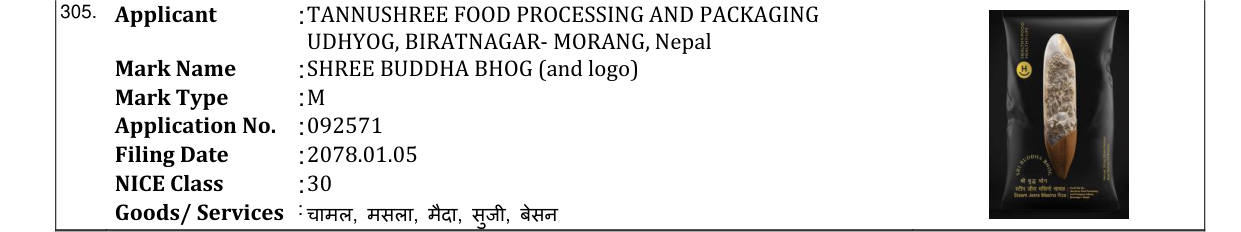 Original bulletin entry for SHREE BUDDHA BHOG (and logo)