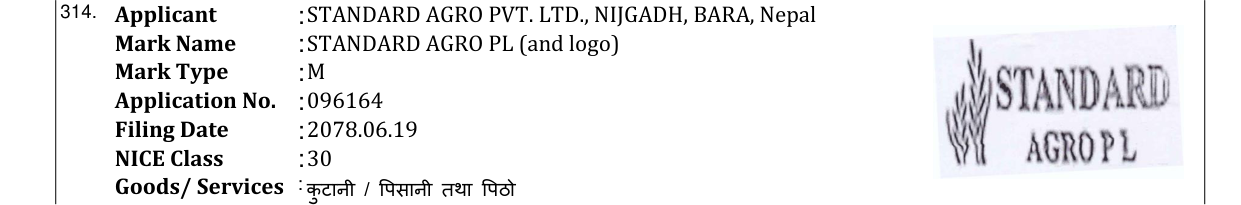 Original bulletin entry for STANDARD AGRO PL (and logo)