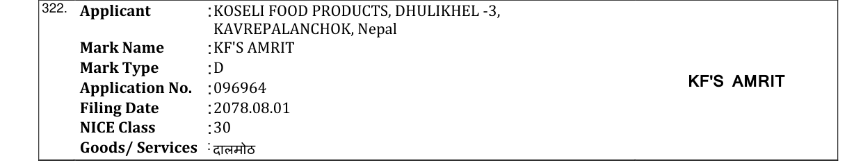 Original bulletin entry for KF'S AMRIT