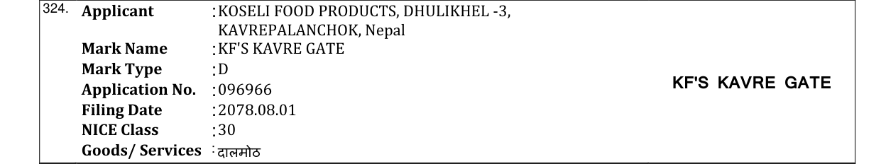 Original bulletin entry for KF'S KAVRE GATE
