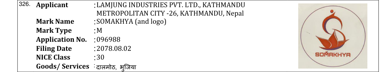 Original bulletin entry for SOMAKHYA (and logo)