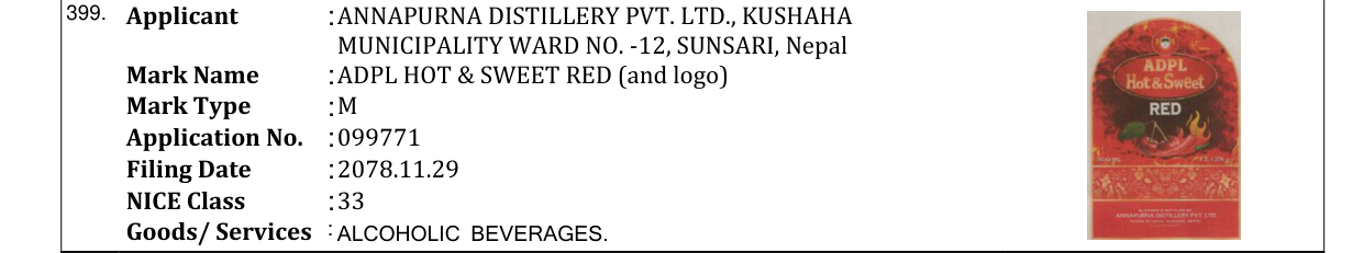 Original bulletin entry for ADPL HOT & SWEET RED (and logo)