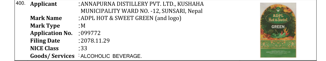 Original bulletin entry for ADPL HOT & SWEET GREEN (and logo)