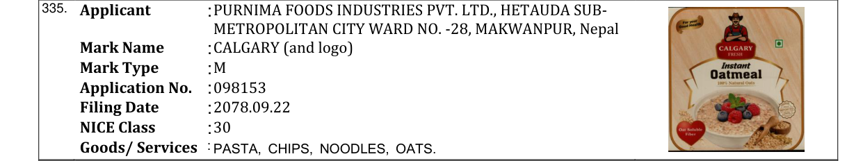 Original bulletin entry for CALGARY (and logo)