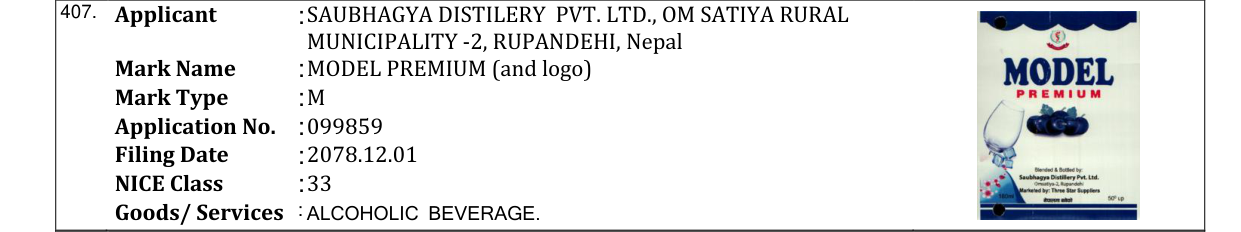 Original bulletin entry for MODEL PREMIUM (and logo)