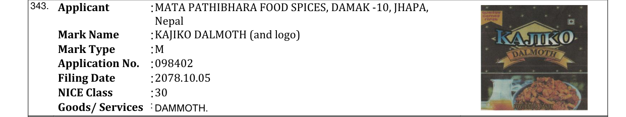 Original bulletin entry for KAJIKO DALMOTH (and logo)