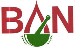 BAN WITH DEVICE OF MORTAR (and logo) trademark logo