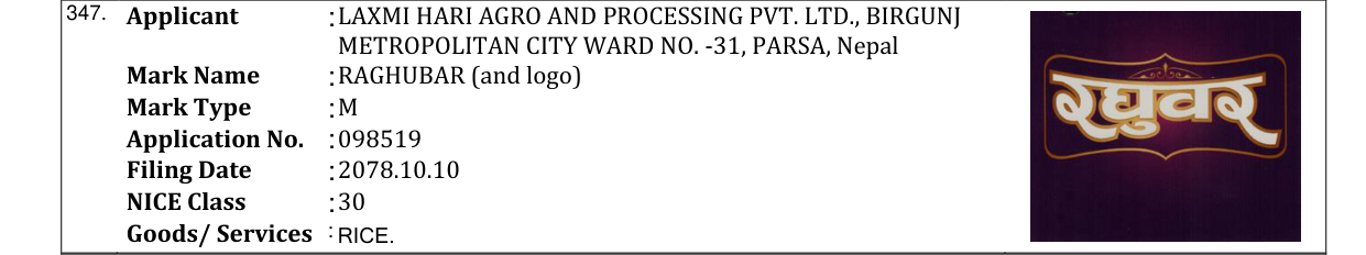 Original bulletin entry for RAGHUBAR (and logo)