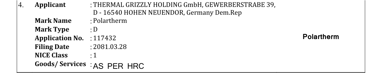 Original bulletin entry for Polartherm