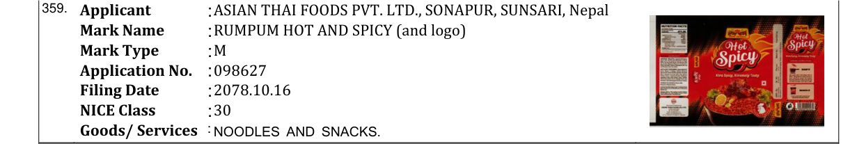Original bulletin entry for RUMPUM HOT AND SPICY (and logo)
