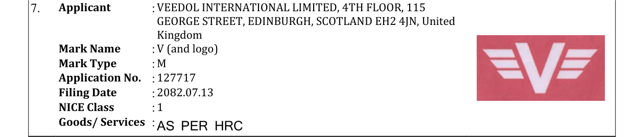 Original bulletin entry for V (and logo)