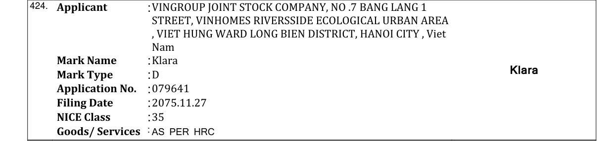 Original bulletin entry for Klara