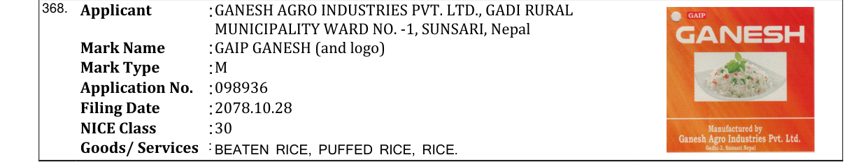Original bulletin entry for GAIP GANESH (and logo)