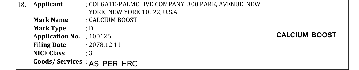 Original bulletin entry for CALCIUM BOOST