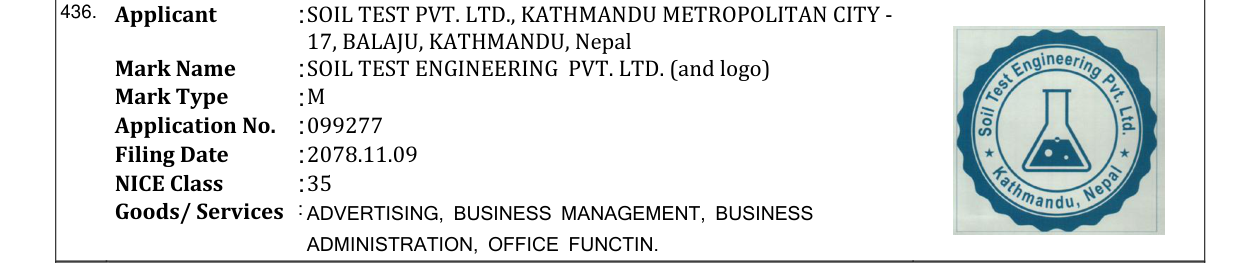 Original bulletin entry for SOIL TEST ENGINEERING PVT. LTD. (and logo)