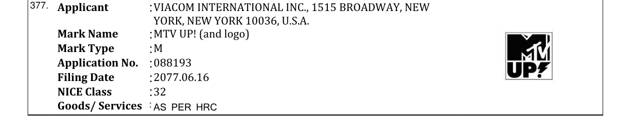 Original bulletin entry for MTV UP! (and logo)