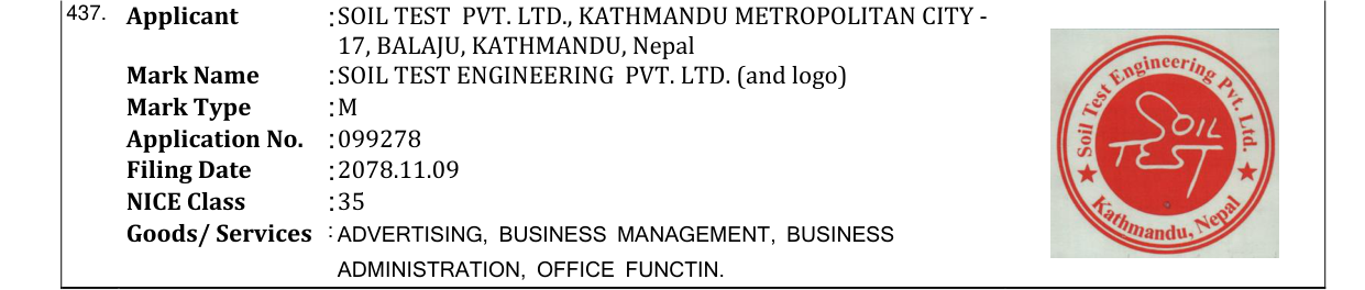 Original bulletin entry for SOIL TEST ENGINEERING PVT. LTD. (and logo)