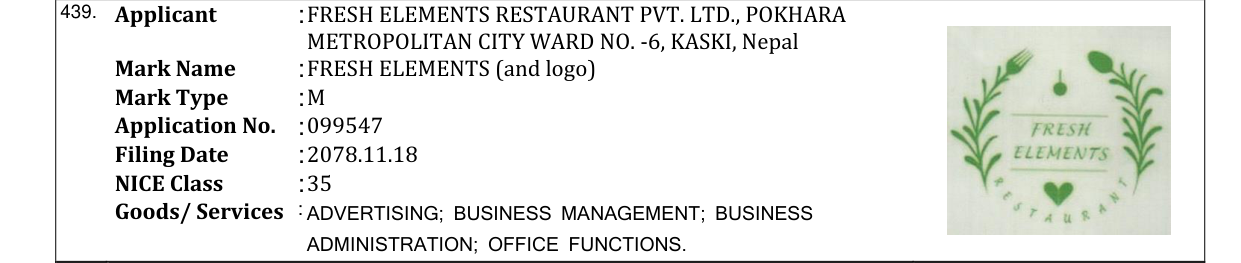 Original bulletin entry for FRESH ELEMENTS (and logo)