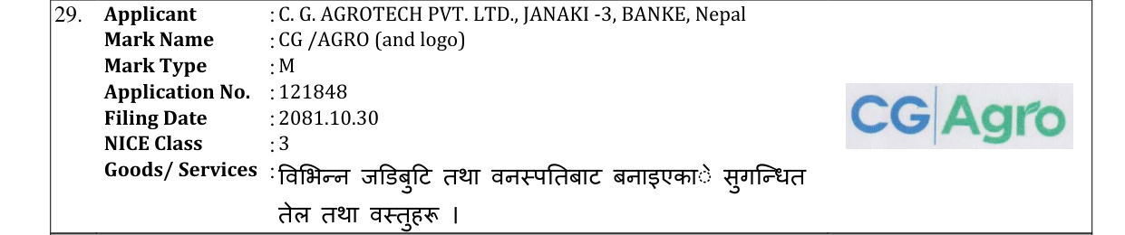 Original bulletin entry for CG /AGRO (and logo)