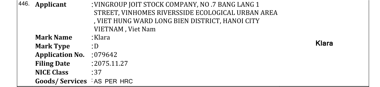 Original bulletin entry for Klara