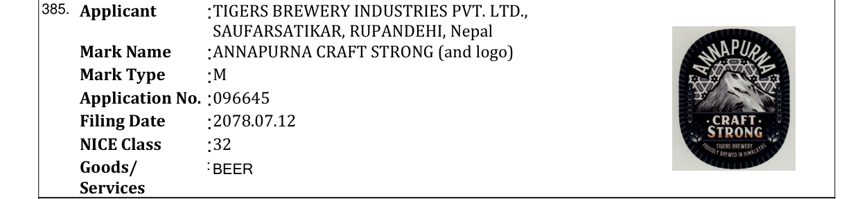 Original bulletin entry for ANNAPURNA CRAFT STRONG (and logo)